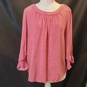 Basic Editions Patterned Lightweight Blouse with Ruffle Cuffs